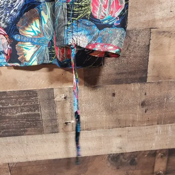 Vintage Chico's silk butterfly print open front blouse w tie accent sleeves sz M - Picture 5 of 10